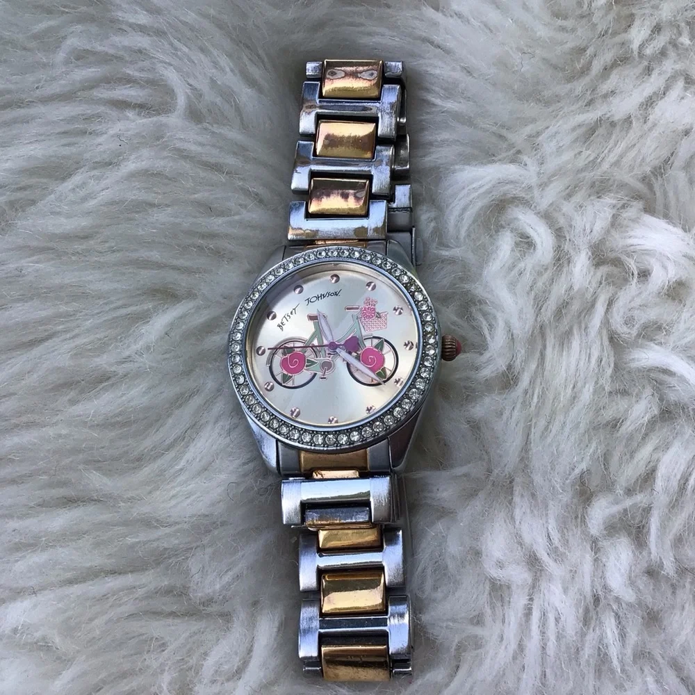 Rare Betsy Johnson “Bicycle and Flowers” Two-Tone Silver/Gold Toned Watch